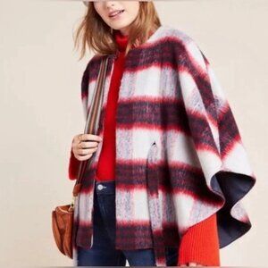 Anthropologie Red and White Plaid Poncho
